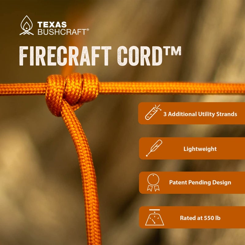 Texas Bushcraft Firecraft Cord - Utility Paracord Survival Rope, Parachute Cord for Survival Gear â€“ 3 Extra Strands for Emergency Preparedness Fishing, Sewing and Tinder (Army Green, 100 ft) - Image 4